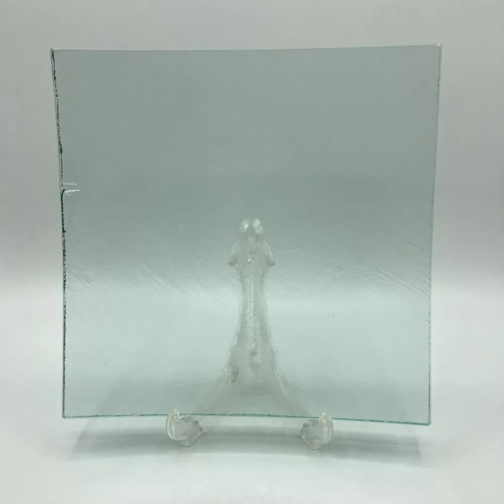 Vintage Annieglass Slab Platter Tray Modernist Art Glass Signed Green 8” Square